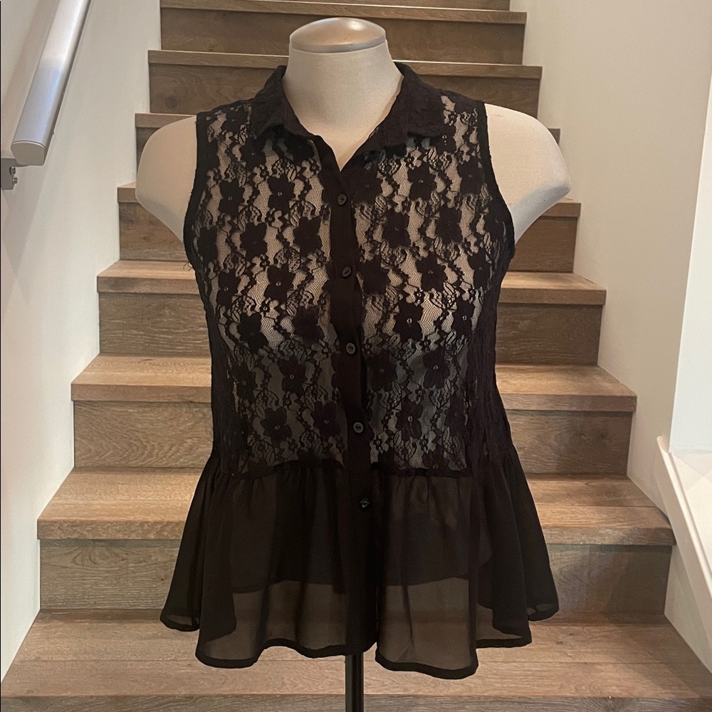 H&M Black Sleeveless Peplum Blouse